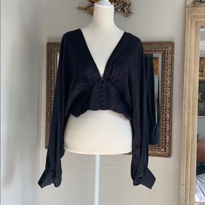 NWOT ZARA SILKY BUTTONED VNECK CROP BLOUSE